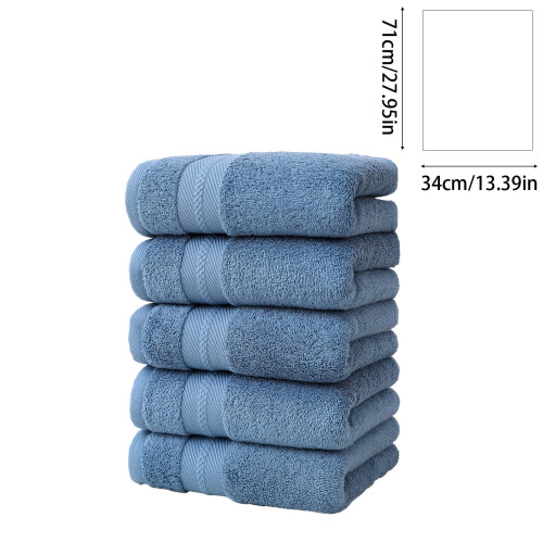 Cotton Bath Towel Set 5-Piece Thick Soft Absorbent Blue 2