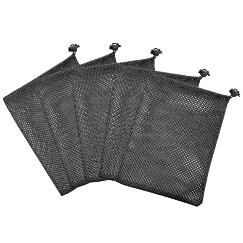 Sort polyester netpose med snøre, 5-pak 2