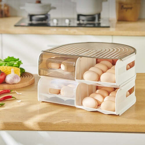 Stackable Rolling Eggs Container Double Layer U Type-Beige 2