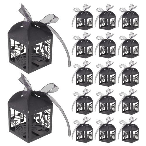 25Pcs Black Music Note Dessert Boxes Paper Cookie Gift Packaging