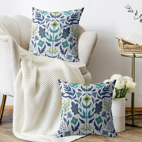 Fodere per cuscini floreali blu navy e verde acqua, 16x16 cm, set da 2 1