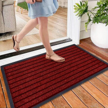 (Red, 45 x 75 cm - Large Mat) 1pc 5 Colours Heavy Duty Rubber Door Mat | Outdoor Waterproof PVC Backing Non Slip Doormat