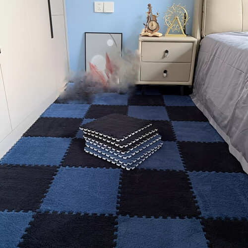 (Black 6, White 6, 30*30cm*1cm(12pcs)) 12pcs Velvety Braided Rectangular Rugs | Machine Made, Polyester, Hand Wash Only, Solid Color, Thickness 2