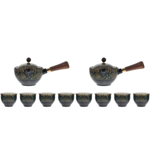 2Sets Portable Black Ceramic Tea Pot Rotatory Design Heat Resistant 1