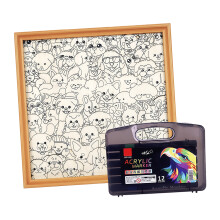Wood Puppy Puzzle Set With 12/24/36 Color Markers Modern-12