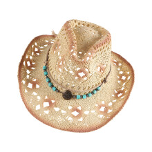 Paper Straw Cowboy Hats Openwork Braided Design Wide-Khaki 7