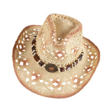 Breathable Paper Straw Cowboy Hats Wide Brimmed Beach-Khaki 5