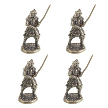 4Pcs Mini Brass Samurai Statues Antique Japanese Desk and Shelf Decor