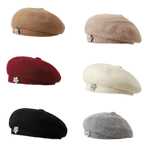 Luxury Beret Thickened Winter Hat with Rhinestones Decors-White 1