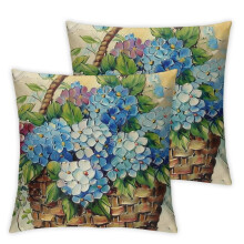 Juego de 2 fundas de cojín con estampado de hortensias azules