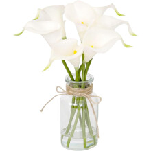 White Artificial Calla Lilies in Glass Vase, 7-Piece