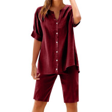 Pantalones de lino de pierna ancha para mujer
