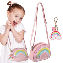 Rainbow Purse Crossbody for Girls PU Cute Keychain Bell