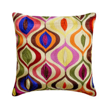 Pudebetræk, Elfenbensfarvet Pudebetræk, Flerfarvet Broderi Art Deco Pudebetræk, 60x60 cm, Firkantet Silke Geometrisk Design