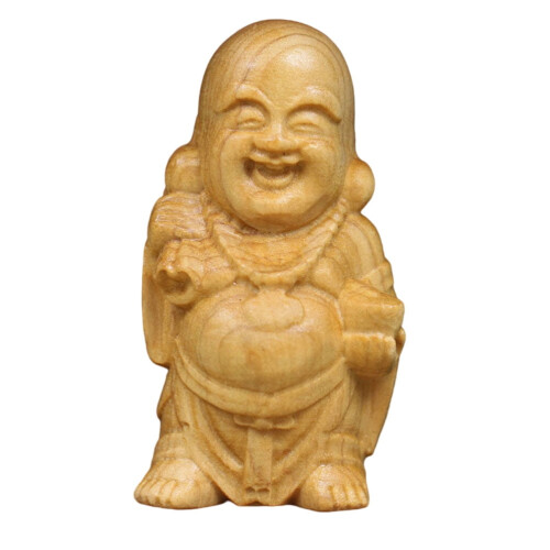 Træ Maitreya Buddha Statue Skrivebordspynt