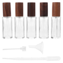 5Pcs Elegant Clear Glass Perfume Bottles with Walnut Wood Lid Reusable