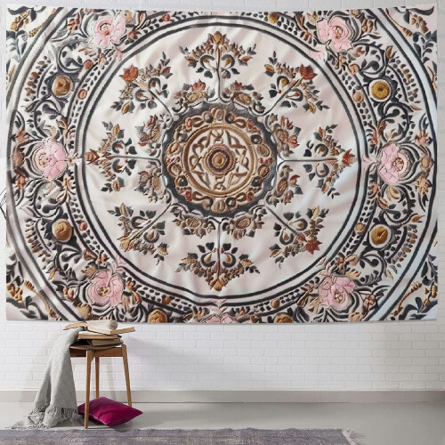 Mandala Gobelin Boho Pink Blomsterdesign