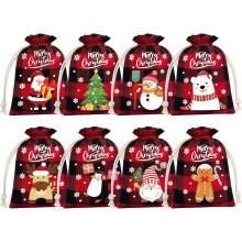 Puuvillaiset jouluiset kiristysnyörilliset laukut Buffalo Plaid, 8 kpl