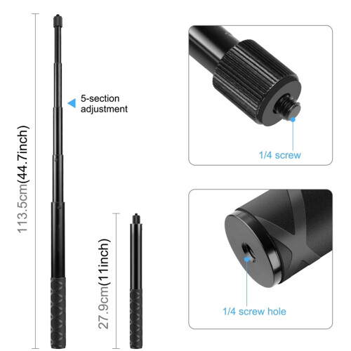 Aluminum Selfie Stick with Handlebar Mount – 11 in to 2