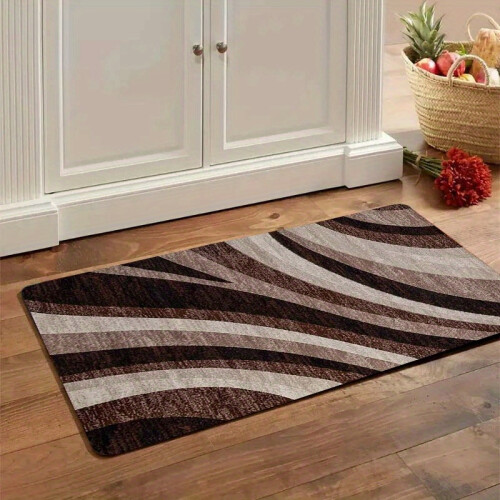 (40cmX60cm(15.7inX23.62in)) Mat, Brown Line Pattern Slip-Resistant Corridor Balcony Polyester Mat, Thickened, 1