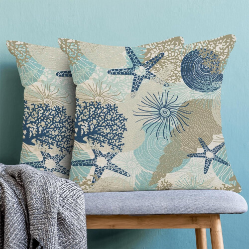 Conjunto de 2 capas de almofada estilo costeiro, turquesa e azul marinho, 50x50cm (20x20 polegadas). 1