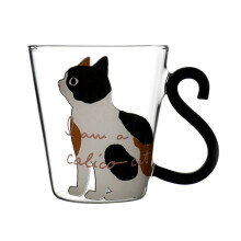250ml Transparent Glass Japanese Style Cat Cup Personality Milk Cup