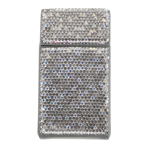 Silver PU Case with Rhinestones for Men Portable Holder