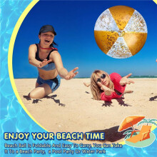 4Pcs 16Inch Inflatable Beach Balls Gold Confetti Pool Balls for Swimming Pool for Adults Summer Birthday Party Gold