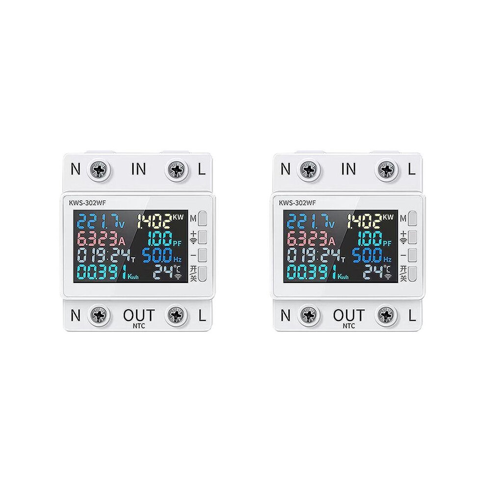 2X Tuya Wifi Power Meter Color Screen 2P Multifunction Ac Meter Mobilephone Remotely App Control 170-300V/63A - A 6032985093078