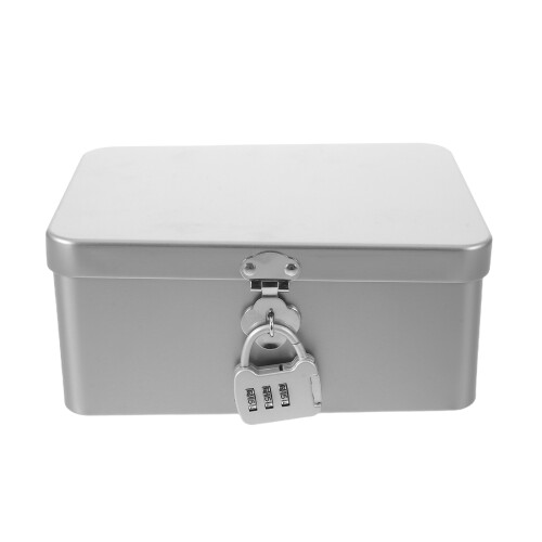 Grey Metal Biscuit Box with Lock Airtight Snack Tin