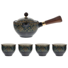 3Sets Portable Rotatory Ceramic Teapot Black Household Tea Making Pot