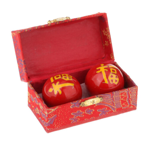 Baoding Balls Chinese Red Fu Design 2pcs with Storage Box 2