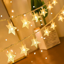 Cordão de luzes em formato de estrela, branco quente, 20 LEDs, 3 metros (10 pés), alimentado por bateria.