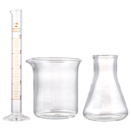 Glass Graduated Cylinder Beaker Conical Flask Set 3 pcs