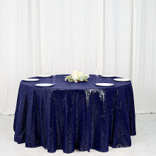 Toalha de mesa redonda com lantejoulas, 3 metros (120"), azul marinho