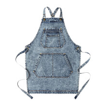 Denim arbeidsforkle med kryssremmer og lommer
