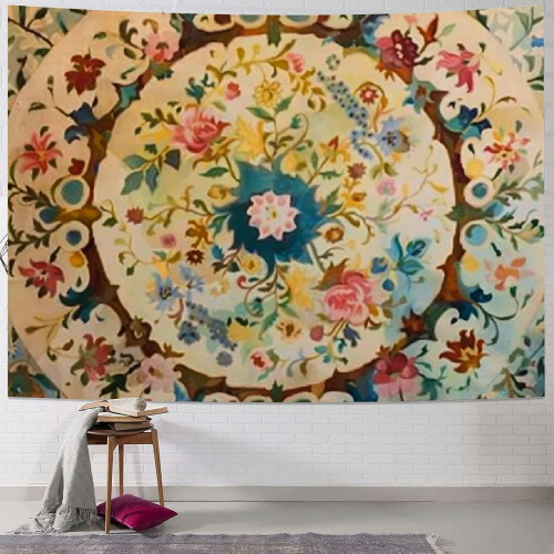 Wandteppich mit böhmischem Blumenrankenmuster, Sonnenmotiv