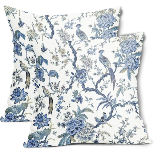 Fodere per cuscini in stile Chinoiserie, in cotone e lino, 45x45 cm, set da 2