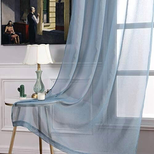 Cortinas em tom azul acinzentado com aparência de linho semitransparente, 54x63 polegadas (2 peças) 2