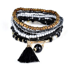 Dusk-prydet flerlags statement-armbånd, stablebare perlearmbånd med bohemsk mote og retro havstil, håndlaget krystallperlearmbånd