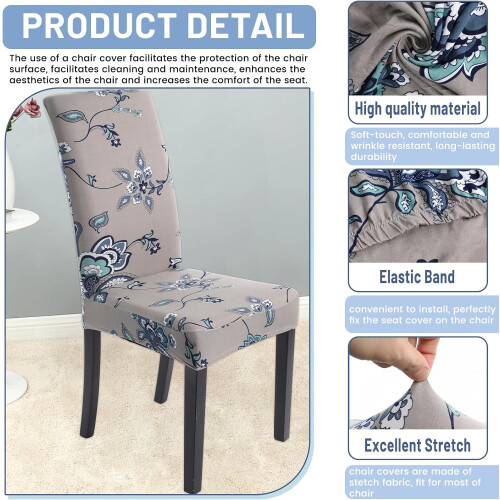 Capas de cadeira de jantar elásticas estampadas (pacote com 6) 2