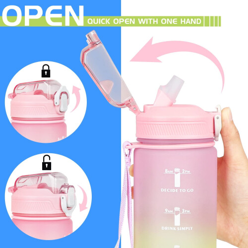 1L Motivational Time-Marked Water Bottle with Straw 1