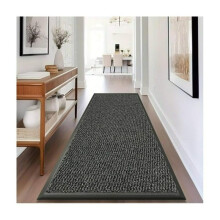 (Grey, 90 x 150 cm - Runner Rug) 1pc Sunny Indoor & Outdoor Rug – Heavy-Duty Non-Slip Rubber Backed Doormat, Hallway Runner