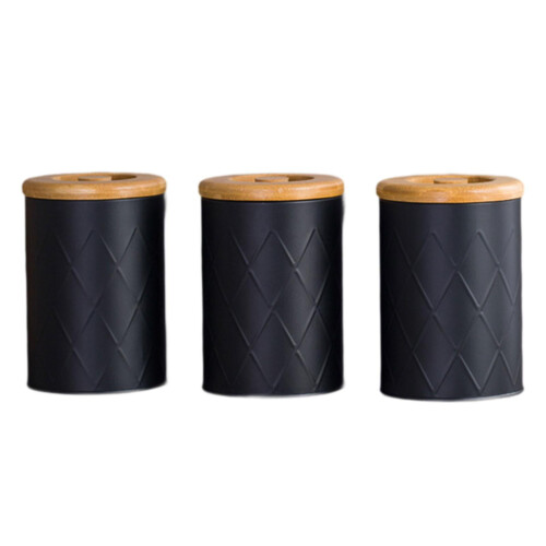 Conjunto de 3 potes de cozinha em ferro galvanizado com tampas de bambu 2
