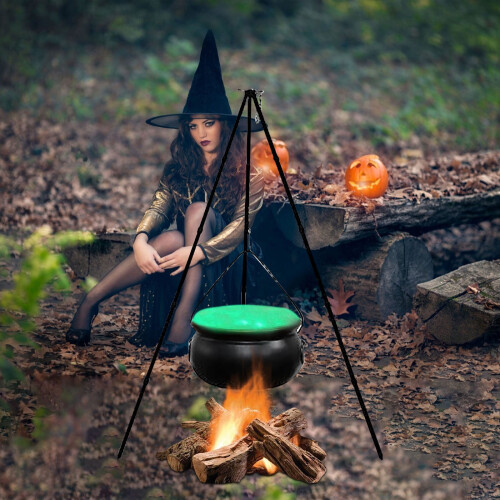 Halloweenský čarodějnický kotel se stativem a LED světlem 2