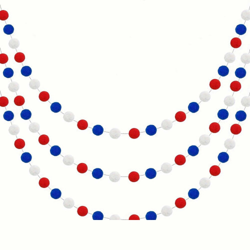 Pom Pom Garland Red White Blue Felt Ball String 8.2 Ft 1