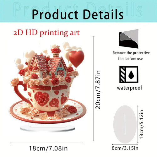 2D Valentin-napi cupcake dekoráció - akril asztaldísz 2
