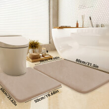 (Beige Color, 50*60U 50*80) 2pcs Set of Soft Memory Foam Bath Mats, Non-slip, Absorbent, Machine Washable, Luxurious and Safe