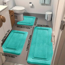 (Green, 50*120 50*80 50*60cm) 3-Pack High-Absorbency Bath Mats | Non-Slip Polyester Bathroom Floor Mats for Tub and Shower