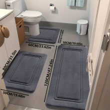 (Deep Gray, 50*120 50*80 50*60cm) 3-Pack High-Absorbency Bath Mats | Non-Slip Polyester Bathroom Floor Mats for Tub and Shower